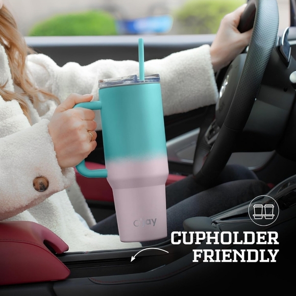 O'JAY 40oz Stainless Steel Insulated Travel Mug Green Pink - Picture 3 of 6